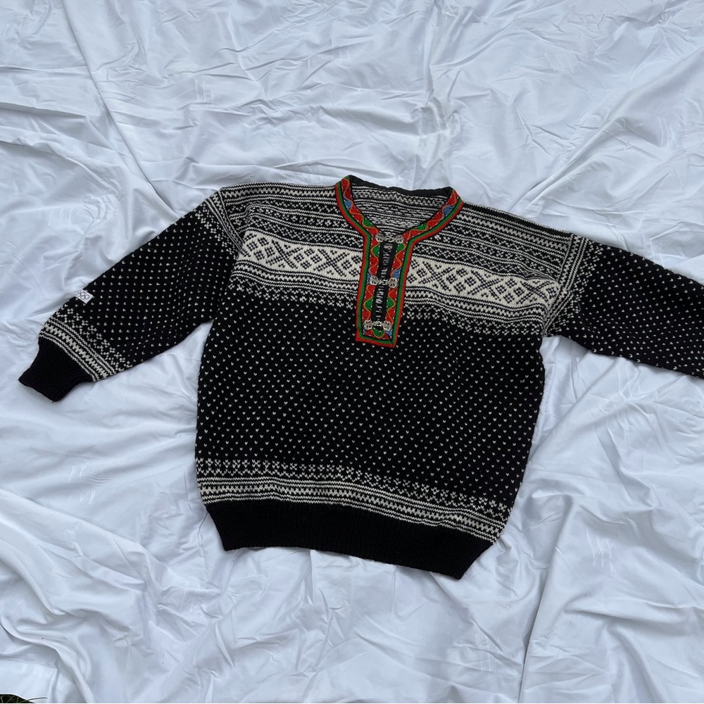 Vintage Norwegian Sweater Cardigan Wool Hand Knit Tronderstua Norway, size L